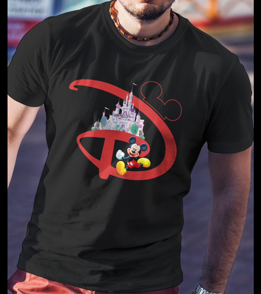 Mickey Mouse Disney Castle Icon With Red Disney Initials T-Shirt