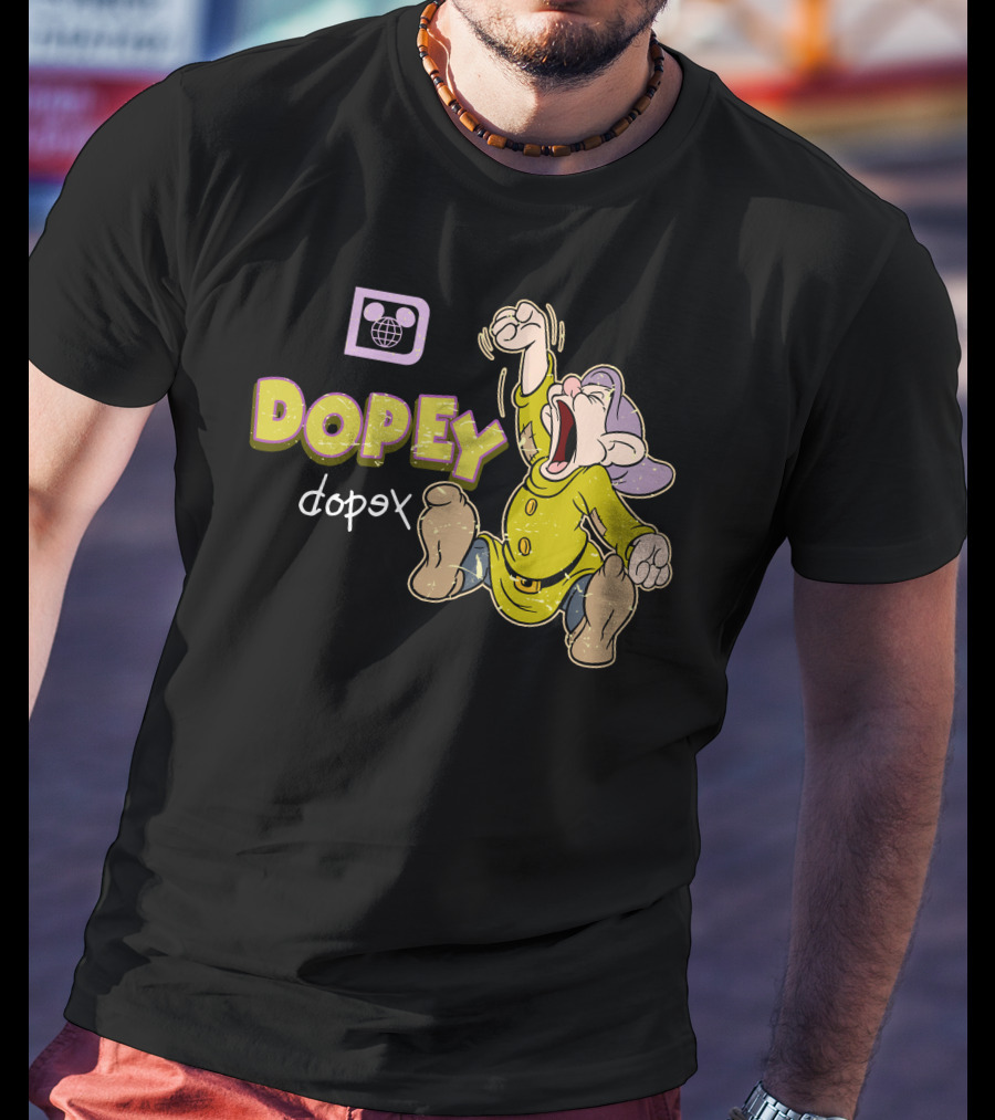 Dopey Yawning Character Illustration With Double Text And Ear T-Shirt