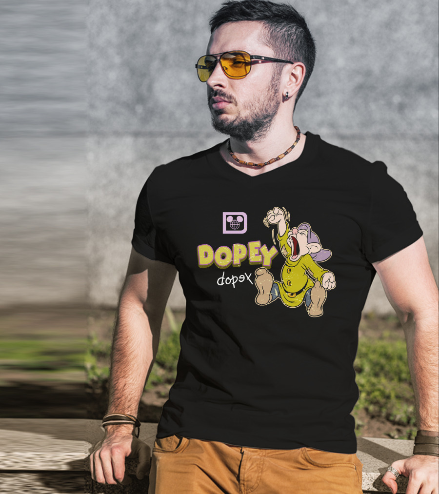 Dopey Yawning Character Illustration With Double Text And Ear T-Shirt