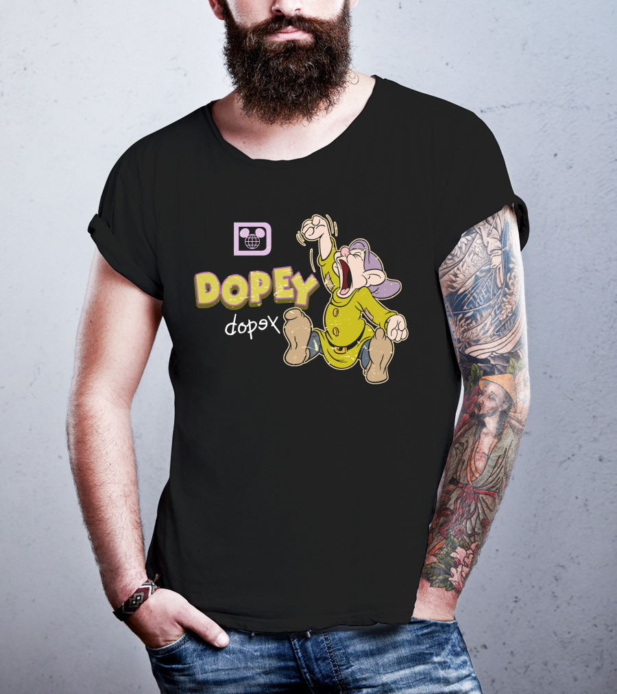 Dopey Yawning Character Illustration With Double Text And Ear T-Shirt