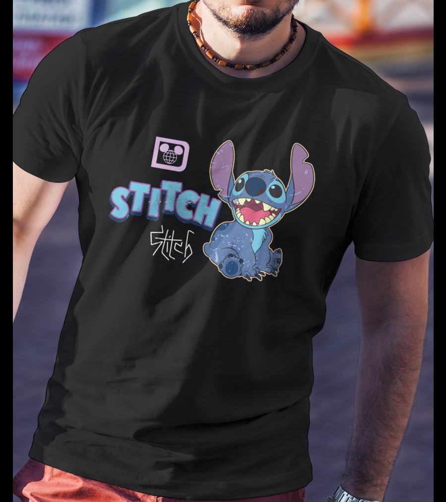 Disney Stitch Blue Alien Character With World Globe T-Shirt