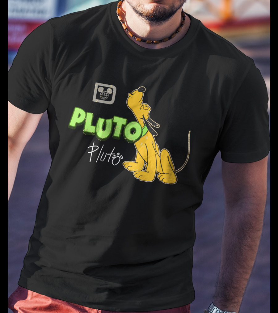 Disney Pluto Green Text Iconic Cartoon Dog T-Shirt