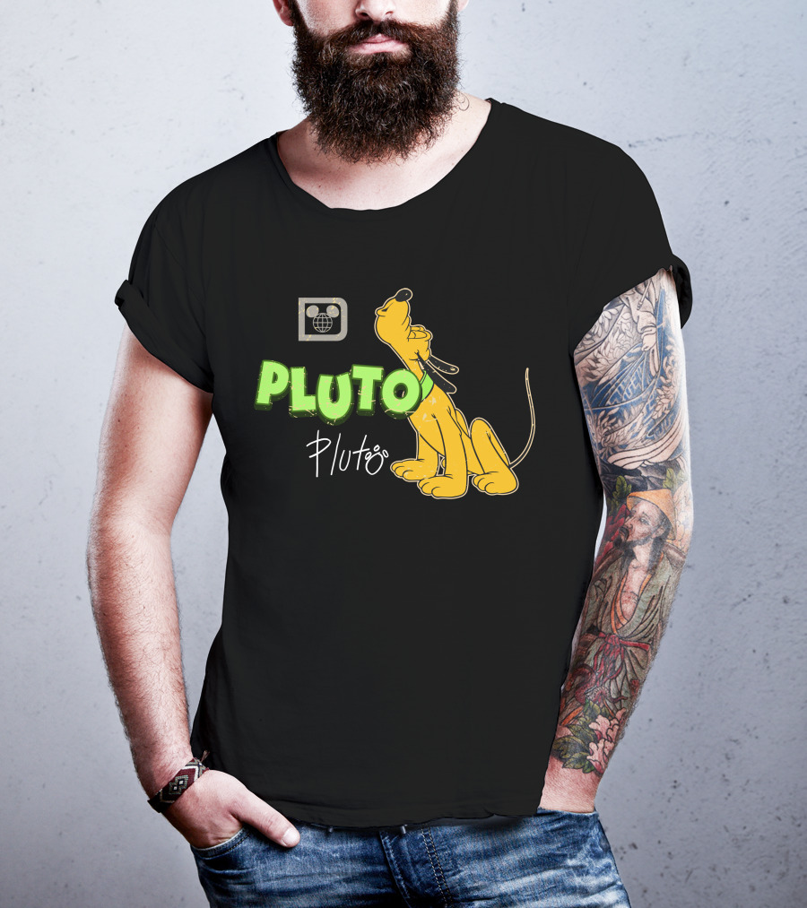 Disney Pluto Green Text Iconic Cartoon Dog T-Shirt