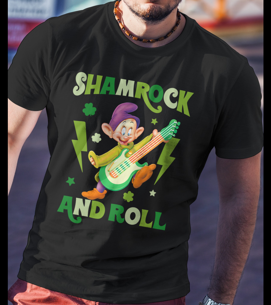 Shamrock And Roll Dopey Guitar Stars Clovers Lightning T-Shirt
