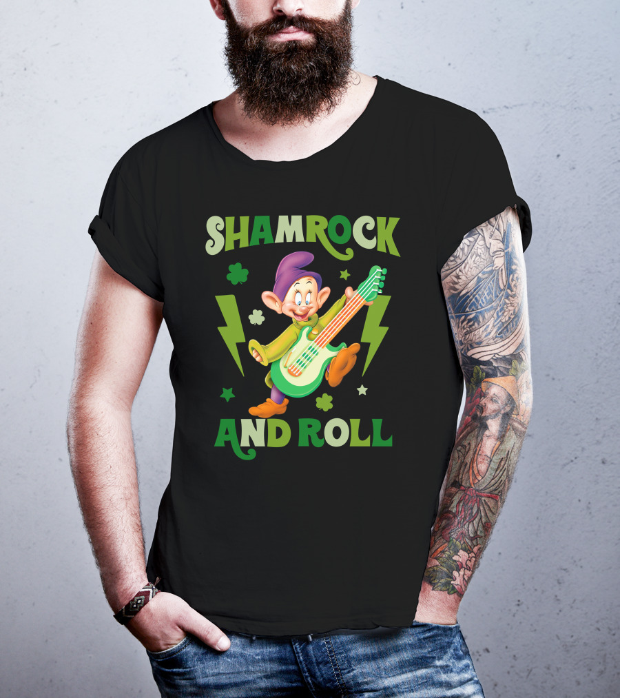 Shamrock And Roll Dopey Guitar Stars Clovers Lightning T-Shirt