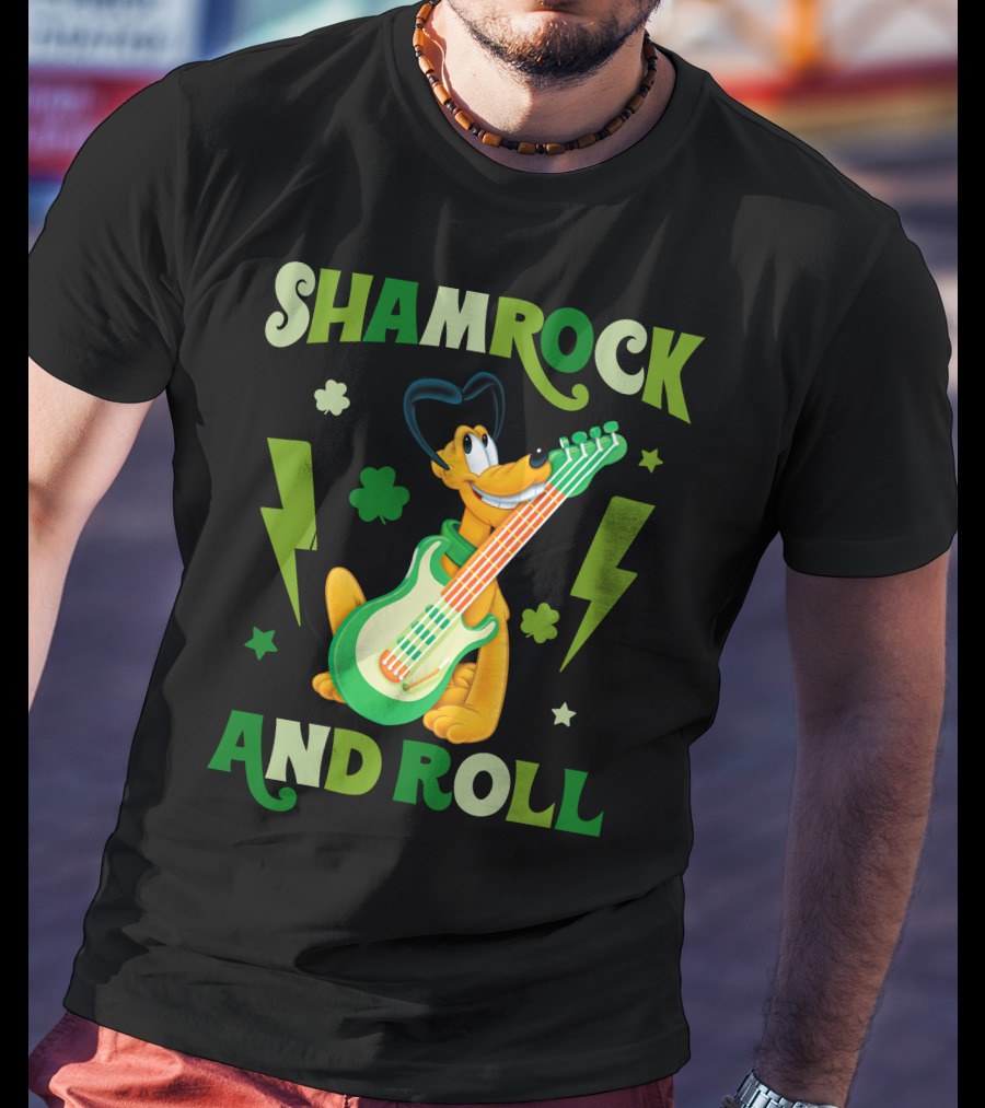 Shamrock And Roll Pluto Guitar Cartoon Character T-Shirt