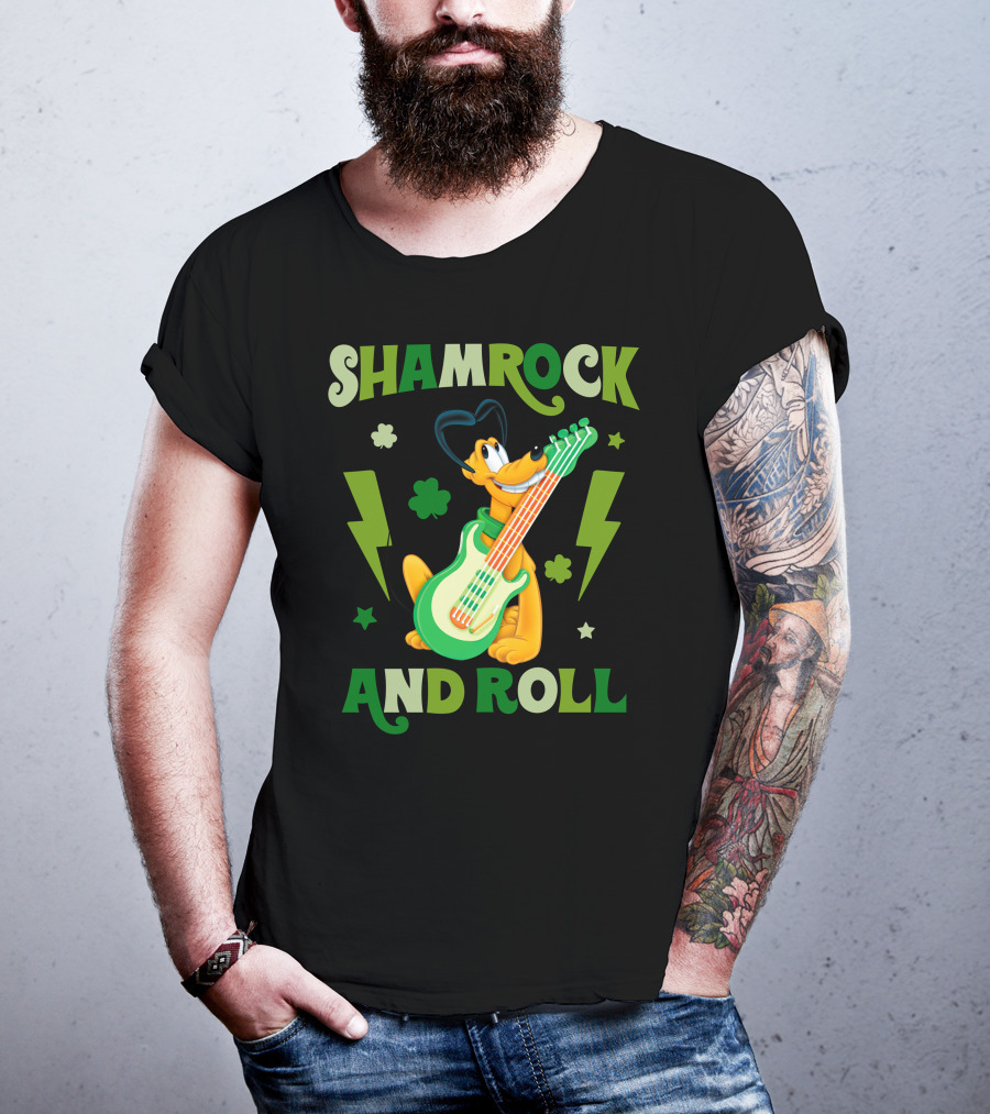 Shamrock And Roll Pluto Guitar Cartoon Character T-Shirt