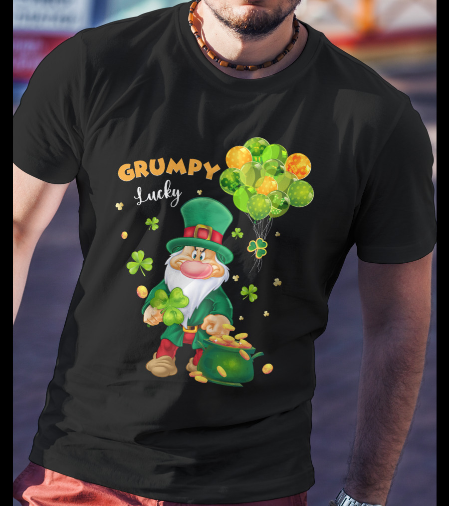 Grumpy Lucky Leprechaun With Shamrocks And Gold Coins T-Shirt