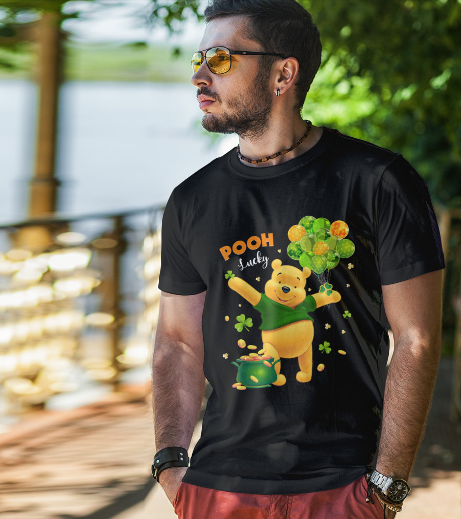 Pooh Lucky Balloons And Clover Celebration T-Shirt