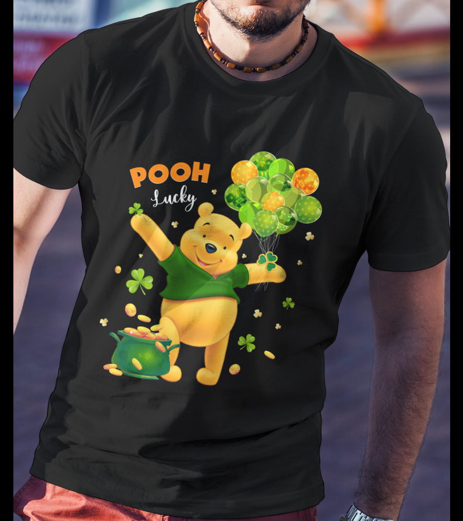 Pooh Lucky Balloons And Clover Celebration T-Shirt