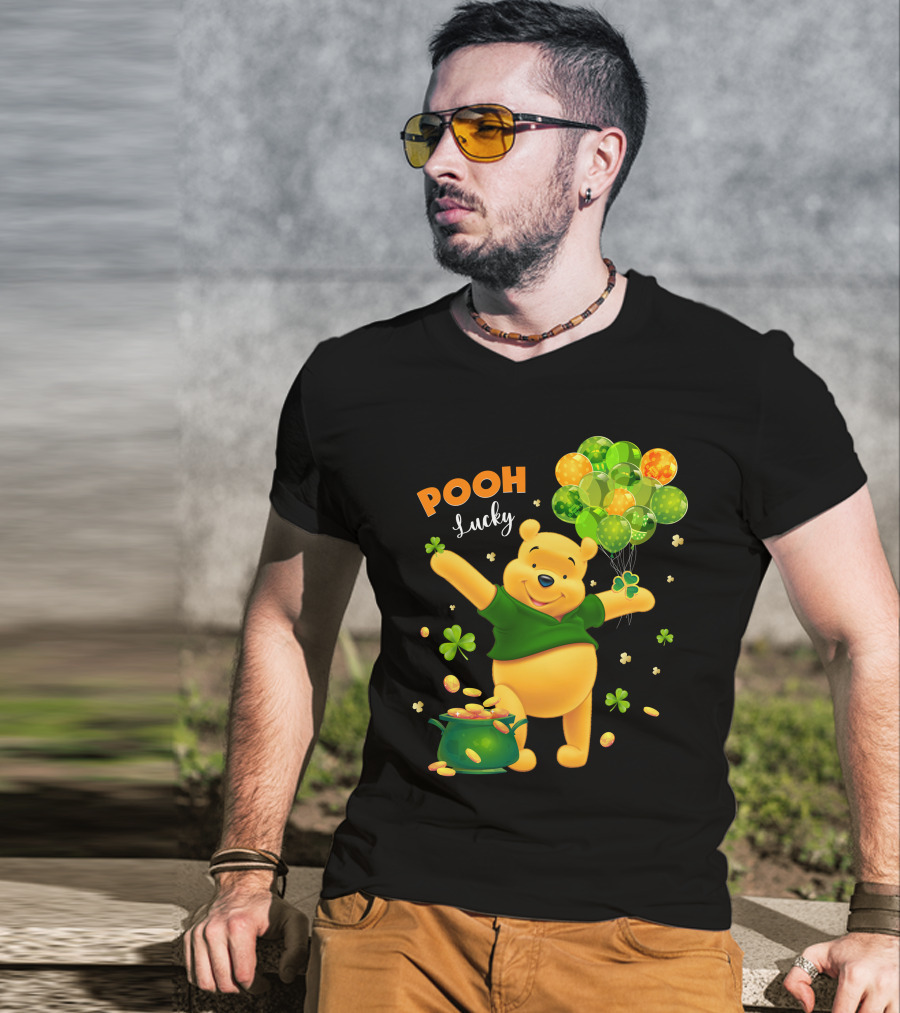 Pooh Lucky Balloons And Clover Celebration T-Shirt