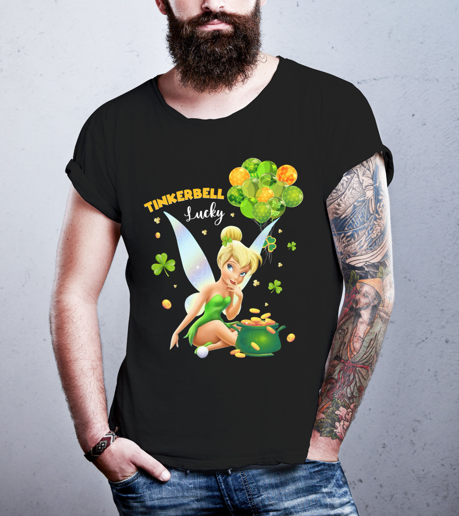 Tinkerbell Lucky Balloons And Clover With Pot Of Gold T-Shirt
