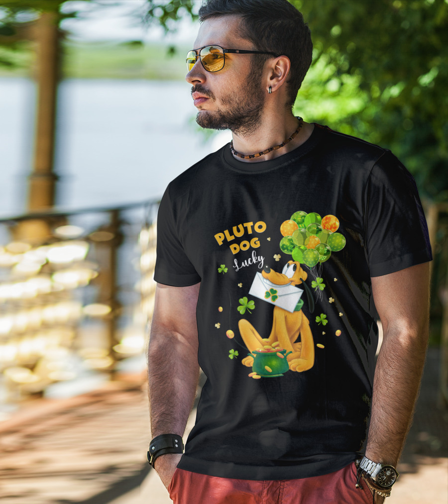 Pluto Dog Lucky Balloons And Clover Coins T-Shirt
