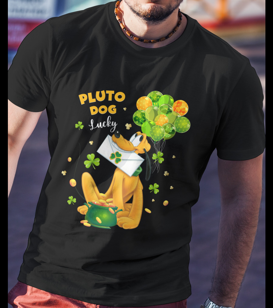 Pluto Dog Lucky Balloons And Clover Coins T-Shirt