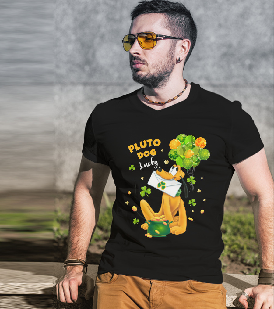 Pluto Dog Lucky Balloons And Clover Coins T-Shirt