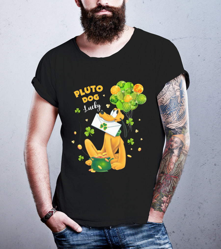 Pluto Dog Lucky Balloons And Clover Coins T-Shirt
