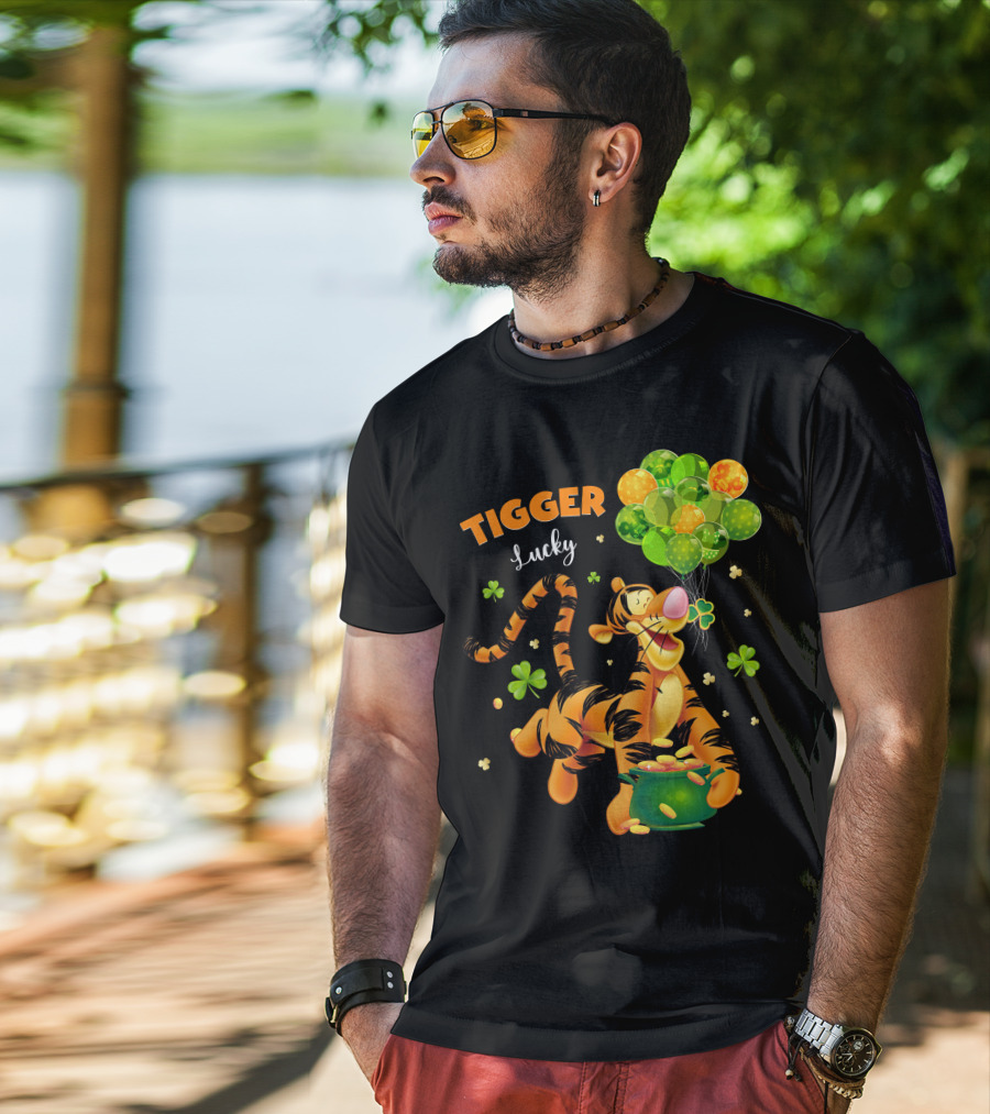 Tigger Lucky Balloons And Shamrocks With Gold Coins T-Shirt