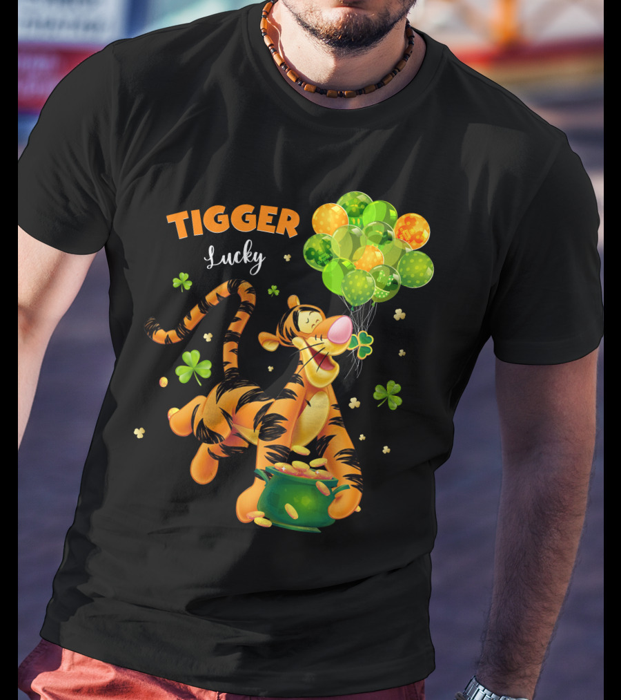 Tigger Lucky Balloons And Shamrocks With Gold Coins T-Shirt