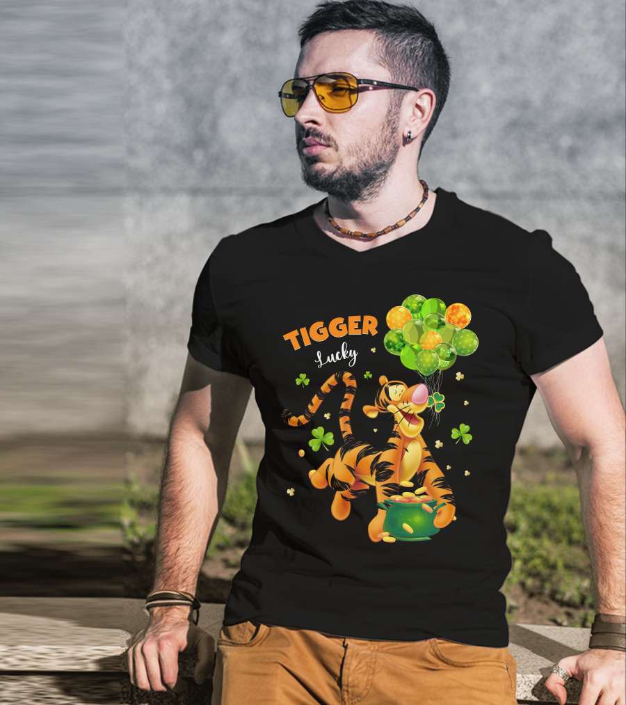 Tigger Lucky Balloons And Shamrocks With Gold Coins T-Shirt