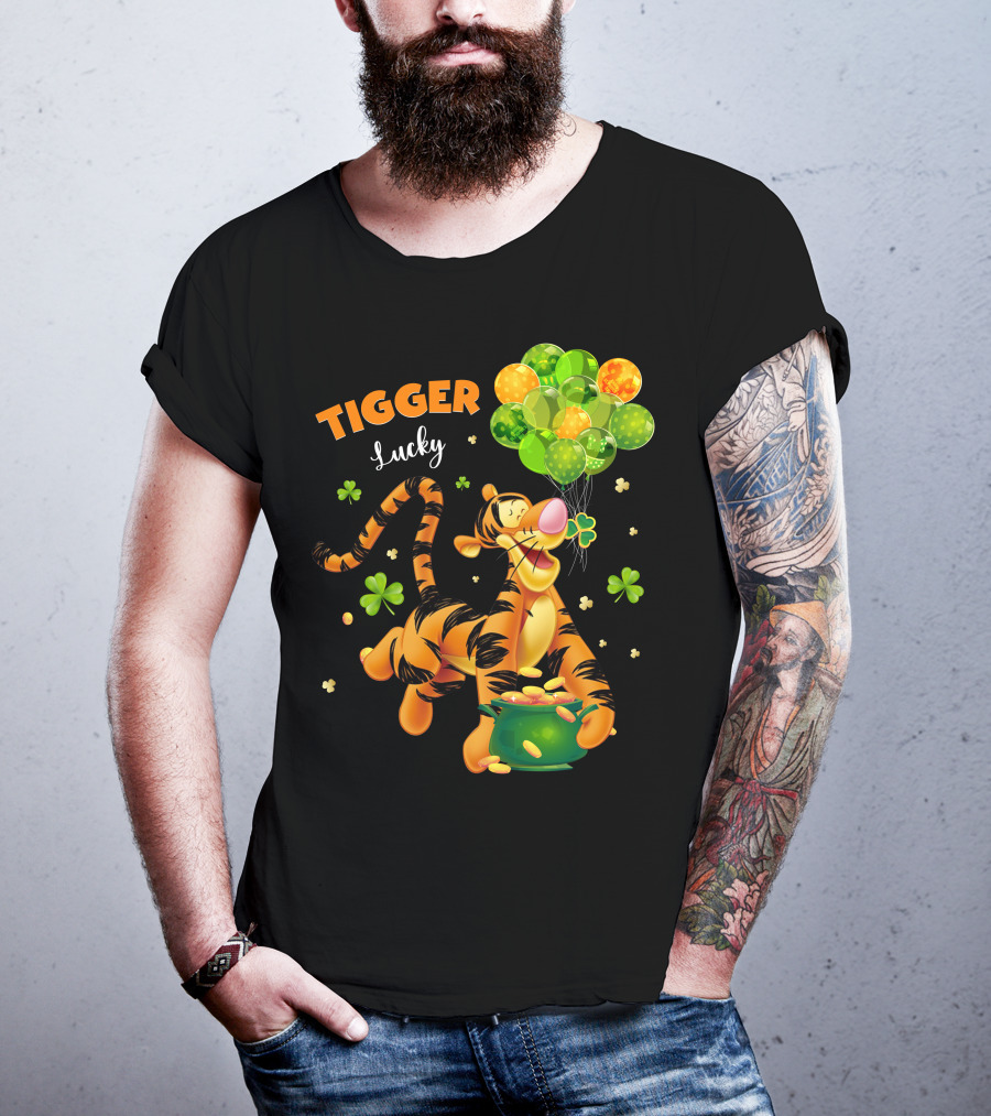 Tigger Lucky Balloons And Shamrocks With Gold Coins T-Shirt