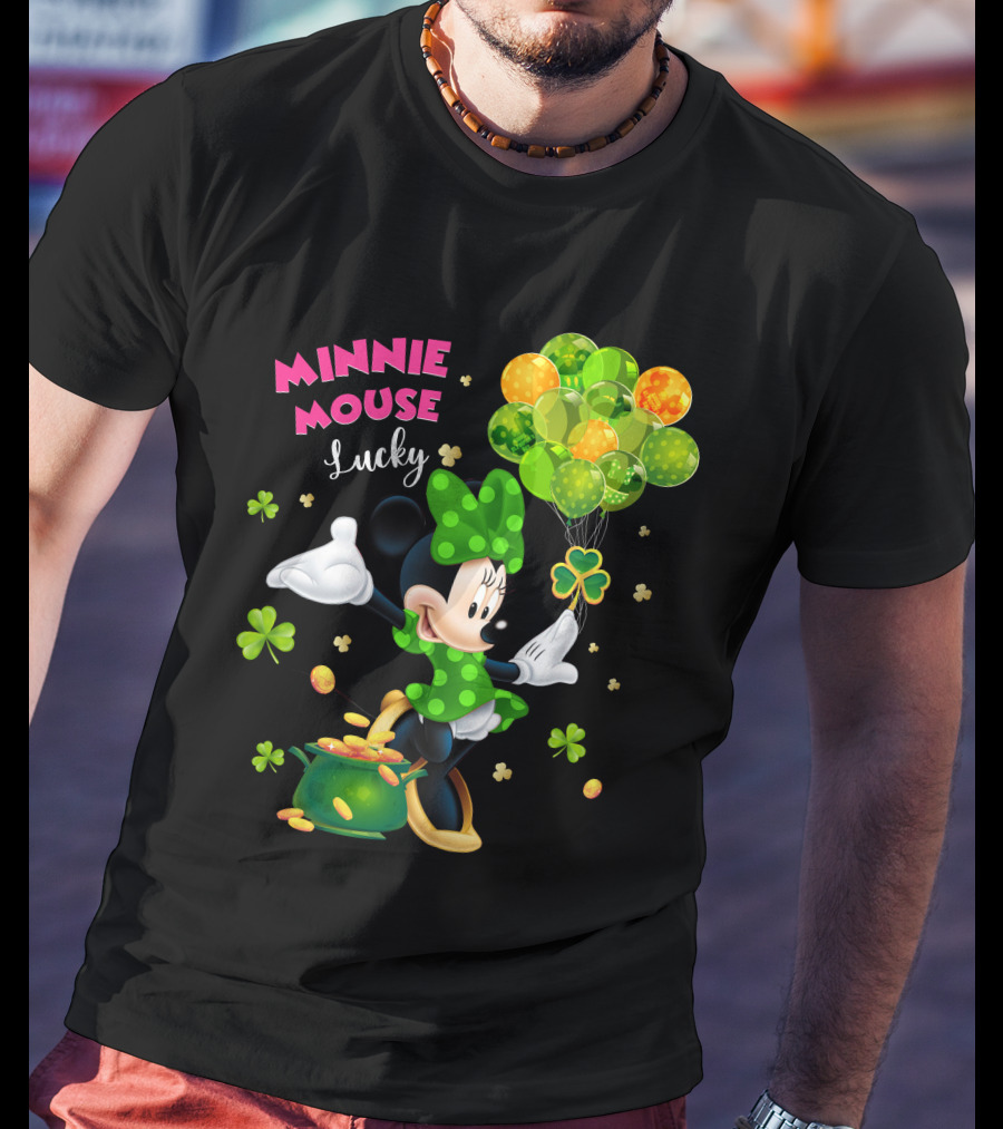 Minnie Mouse Lucky Balloons Shamrocks Coins T-Shirt