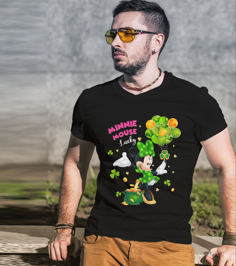 Minnie Mouse Lucky Balloons Shamrocks Coins T-Shirt