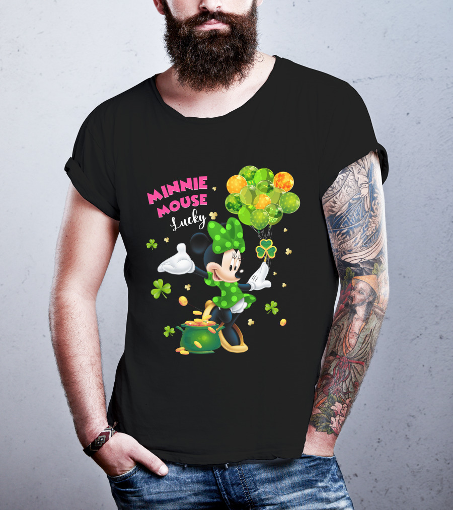 Minnie Mouse Lucky Balloons Shamrocks Coins T-Shirt