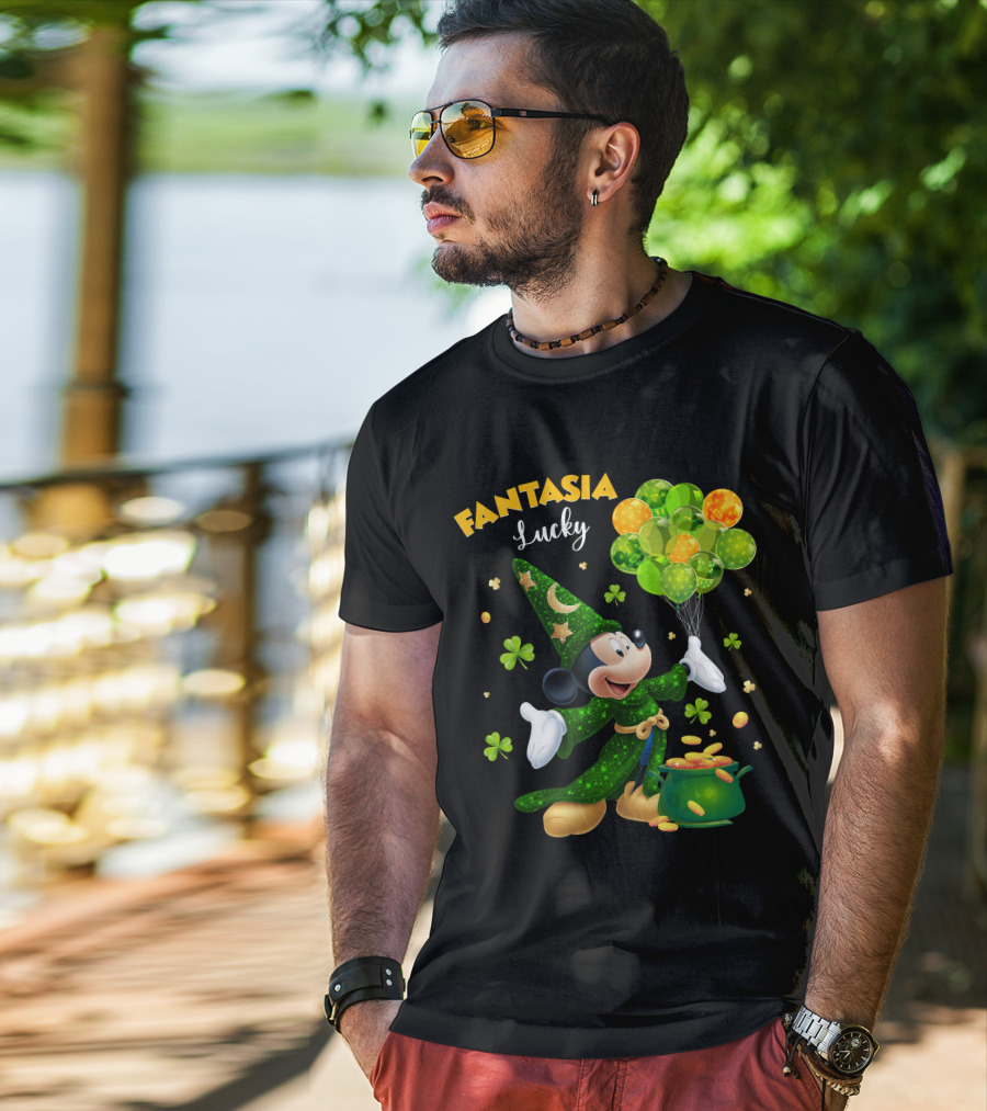 Fantasia Lucky Green Mickey With Balloons And Gold Coins T-Shirt