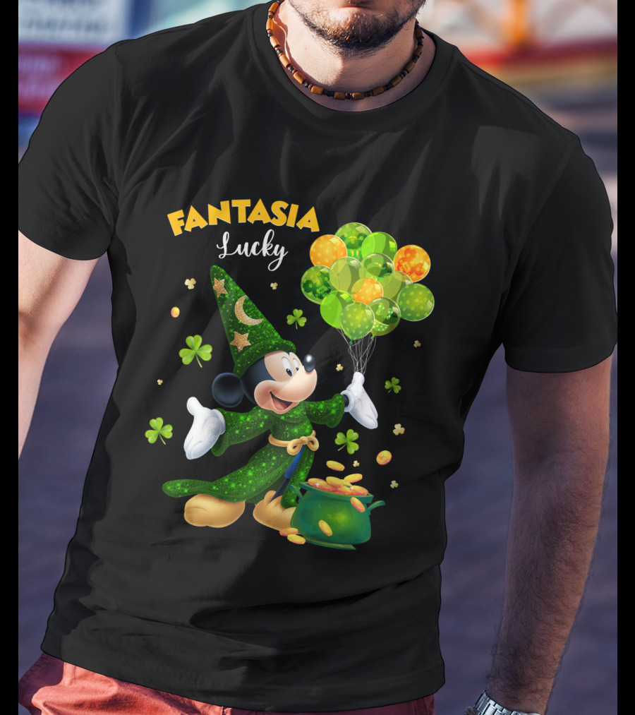 Fantasia Lucky Green Mickey With Balloons And Gold Coins T-Shirt