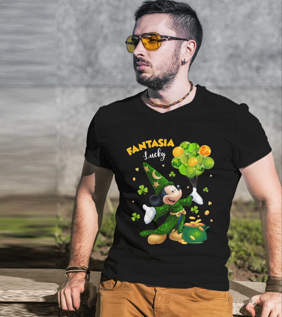 Fantasia Lucky Green Mickey With Balloons And Gold Coins T-Shirt