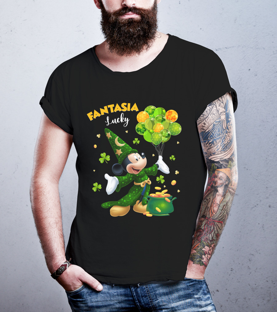 Fantasia Lucky Green Mickey With Balloons And Gold Coins T-Shirt