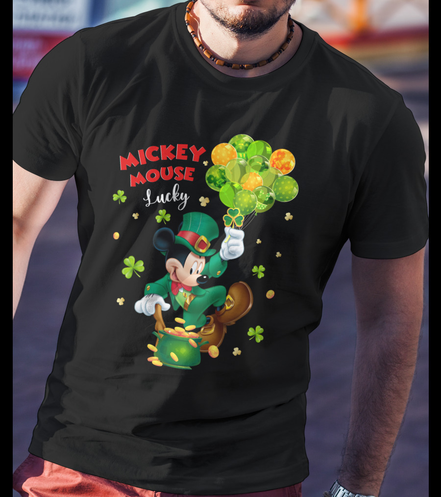 Mickey Mouse Lucky Shamrock Balloons Leprechaun Coins T-Shirt