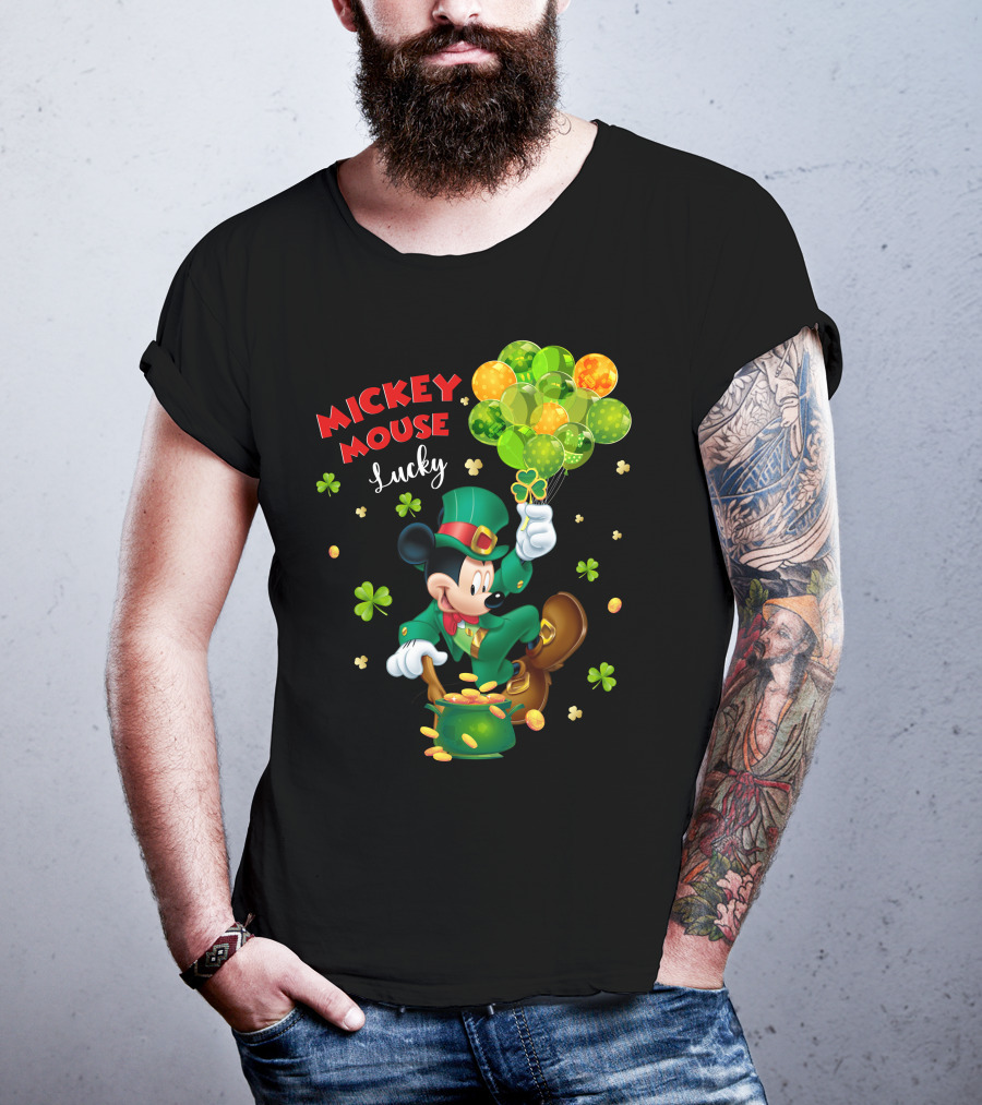 Mickey Mouse Lucky Shamrock Balloons Leprechaun Coins T-Shirt