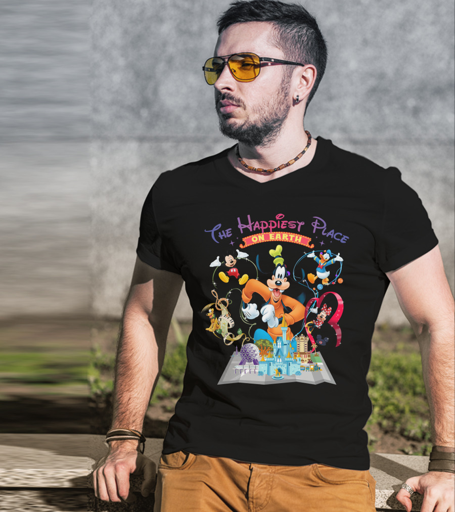 The Happiest Place On Earth Goofy Mickey Mouse Donald Duck Minnie Mouse Disneyland T-Shirt