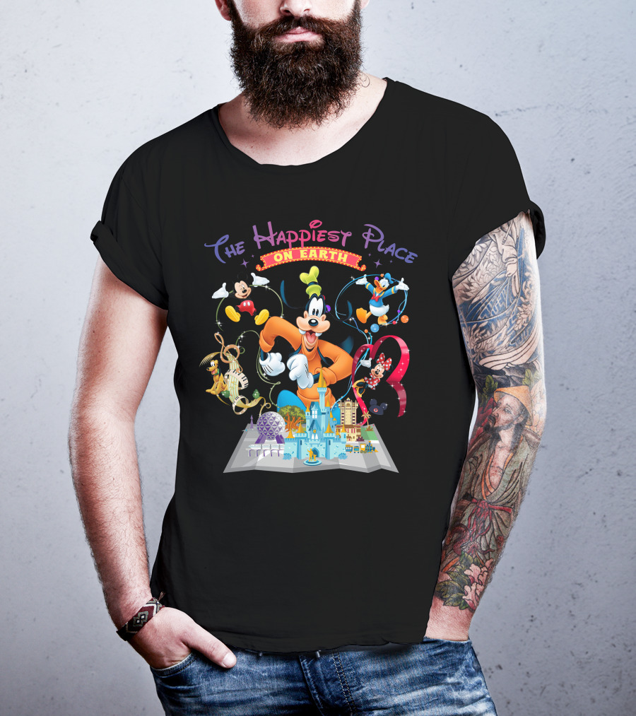The Happiest Place On Earth Goofy Mickey Mouse Donald Duck Minnie Mouse Disneyland T-Shirt