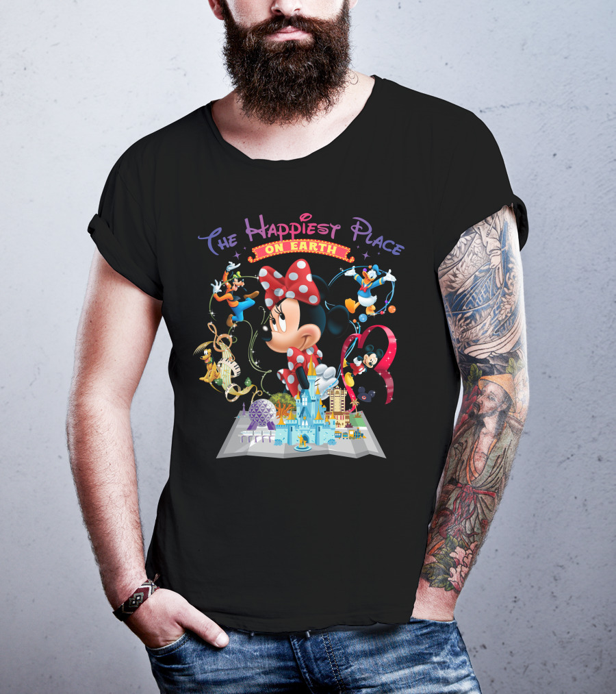 Minnie The Happiest Place On Earth Disney Characters And Castle T-Shirt
