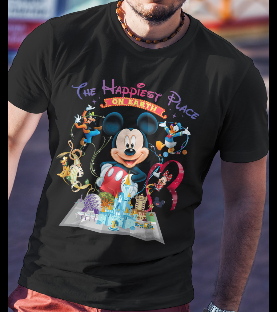 The Happiest Place On Earth Mickey Mouse Disney Characters And Castle T-Shirt