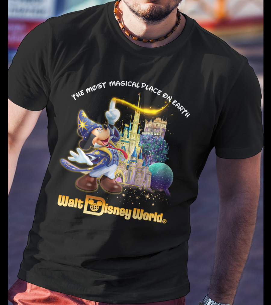 Walt Disney World The Most Magical Place On Earth Mickey Sorcerer Hat Castle T-Shirt