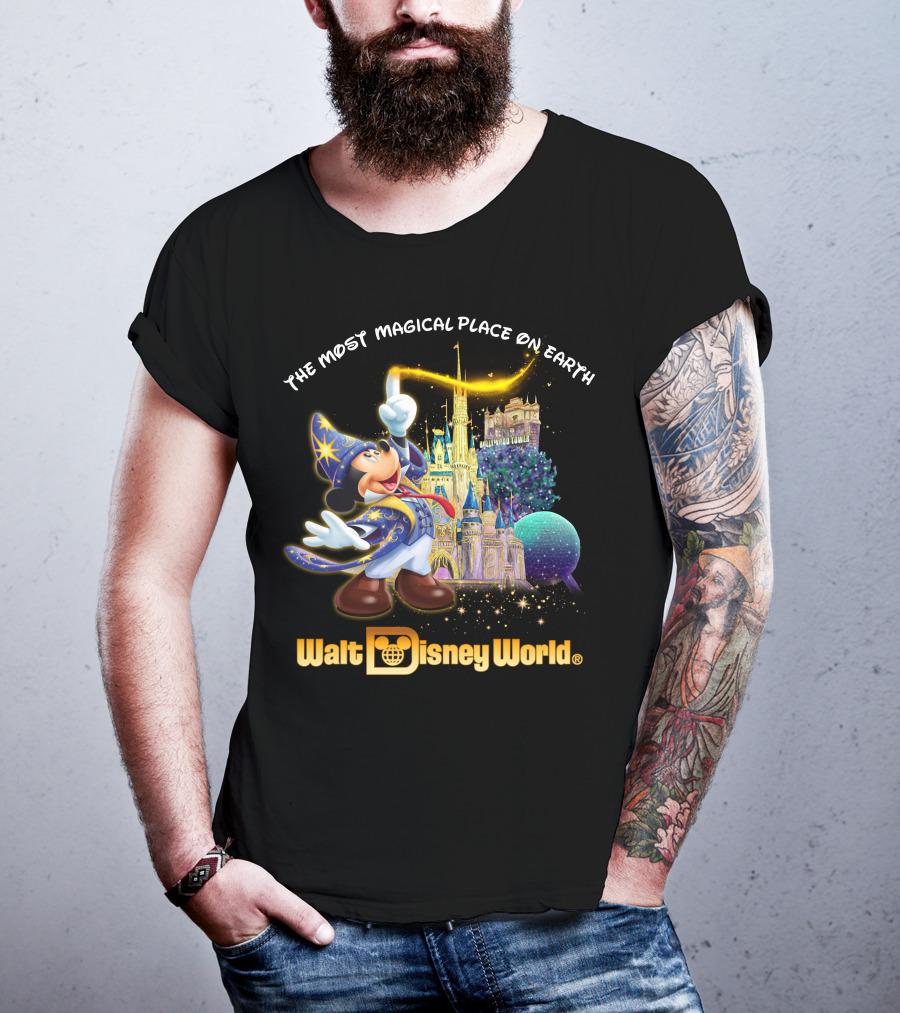 Walt Disney World The Most Magical Place On Earth Mickey Sorcerer Hat Castle T-Shirt