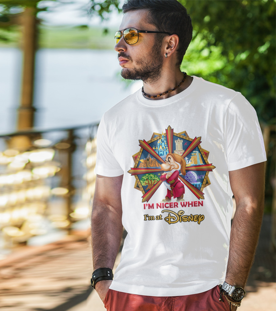 I'm Nicer When I'm At Disney Grumpy Character With Disney Parks Icons T-Shirt