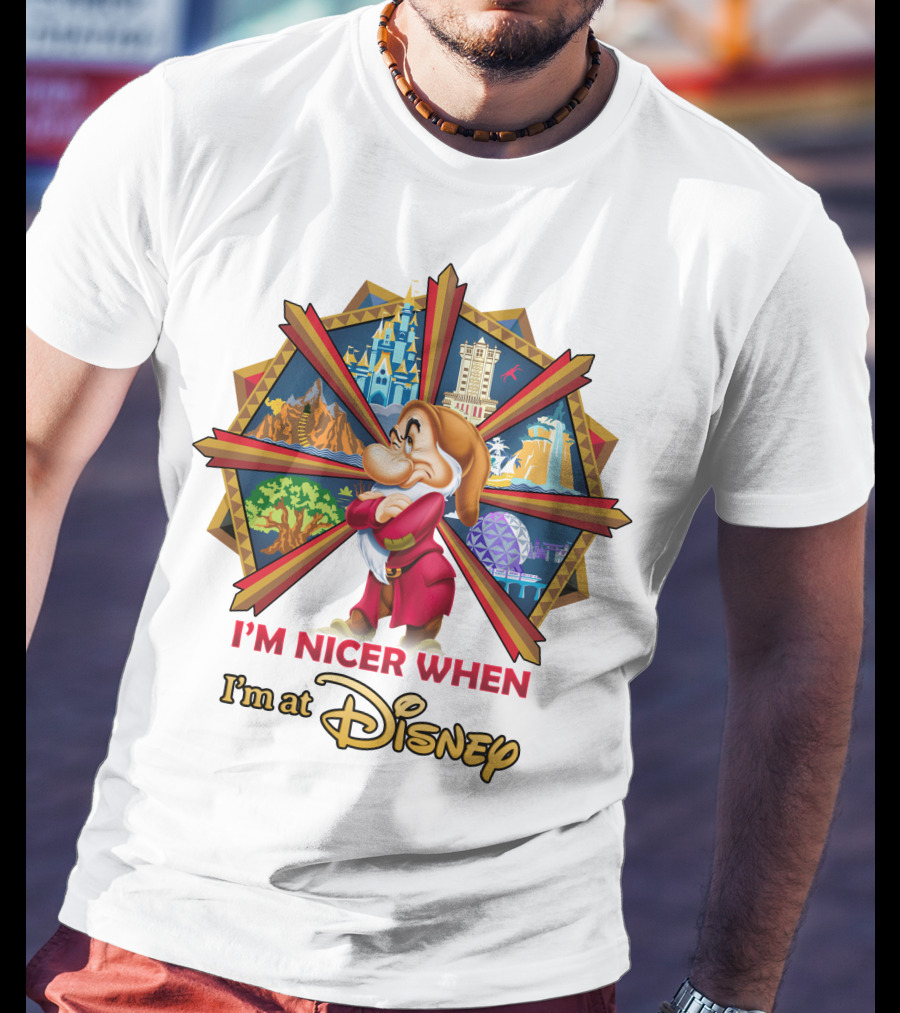I'm Nicer When I'm At Disney Grumpy Character With Disney Parks Icons T-Shirt