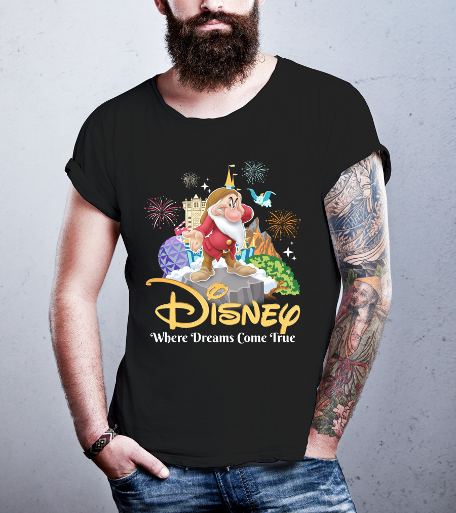 Disney Grumpy Where Dreams Come True Fireworks Celebration T-Shirt