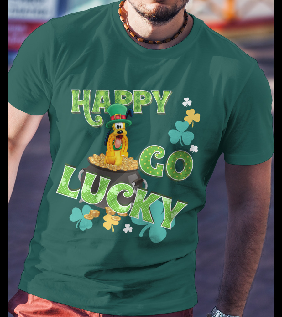 Happy Go Lucky Pluto St. Patrick's Day Theme With Lucky Charms And Gold Coins T-Shirt