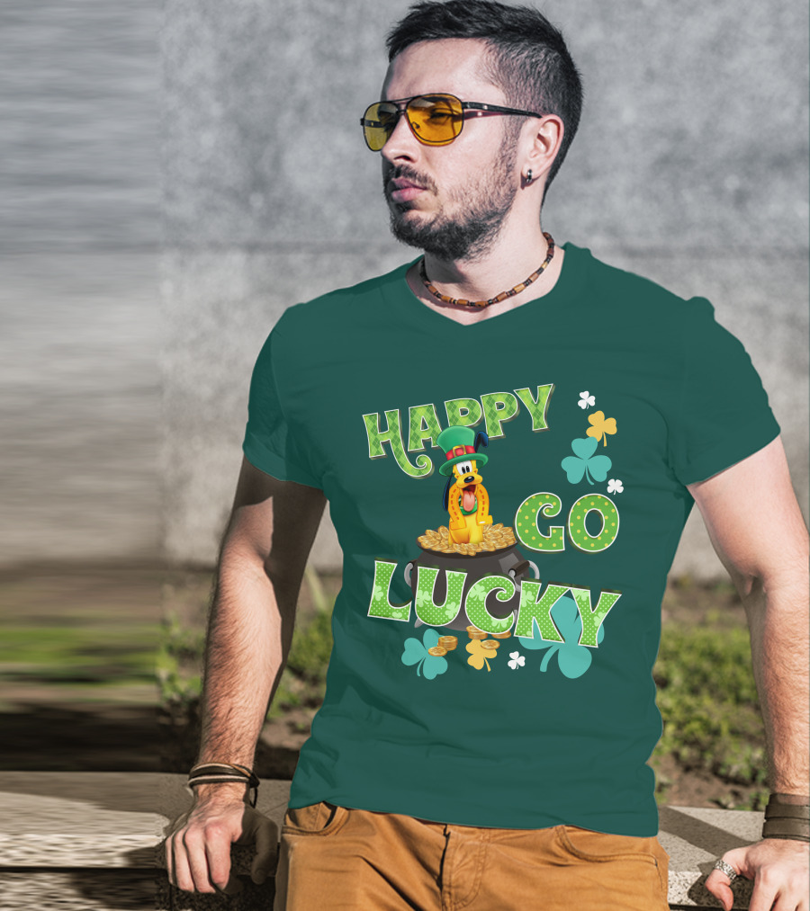 Happy Go Lucky Pluto St. Patrick's Day Theme With Lucky Charms And Gold Coins T-Shirt