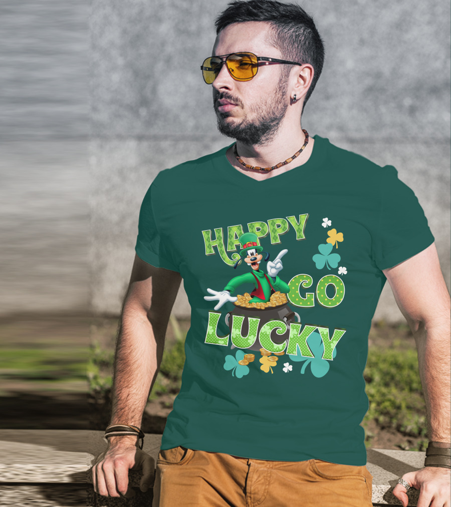 Happy Go Lucky Goofy Pot Of Gold Shamrocks T-Shirt