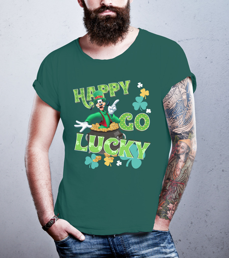 Happy Go Lucky Goofy Pot Of Gold Shamrocks T-Shirt