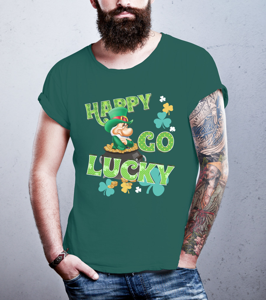 Happy Go Lucky Grumpy Dwarf Leprechaun Pot Of Gold Shamrocks T-Shirt