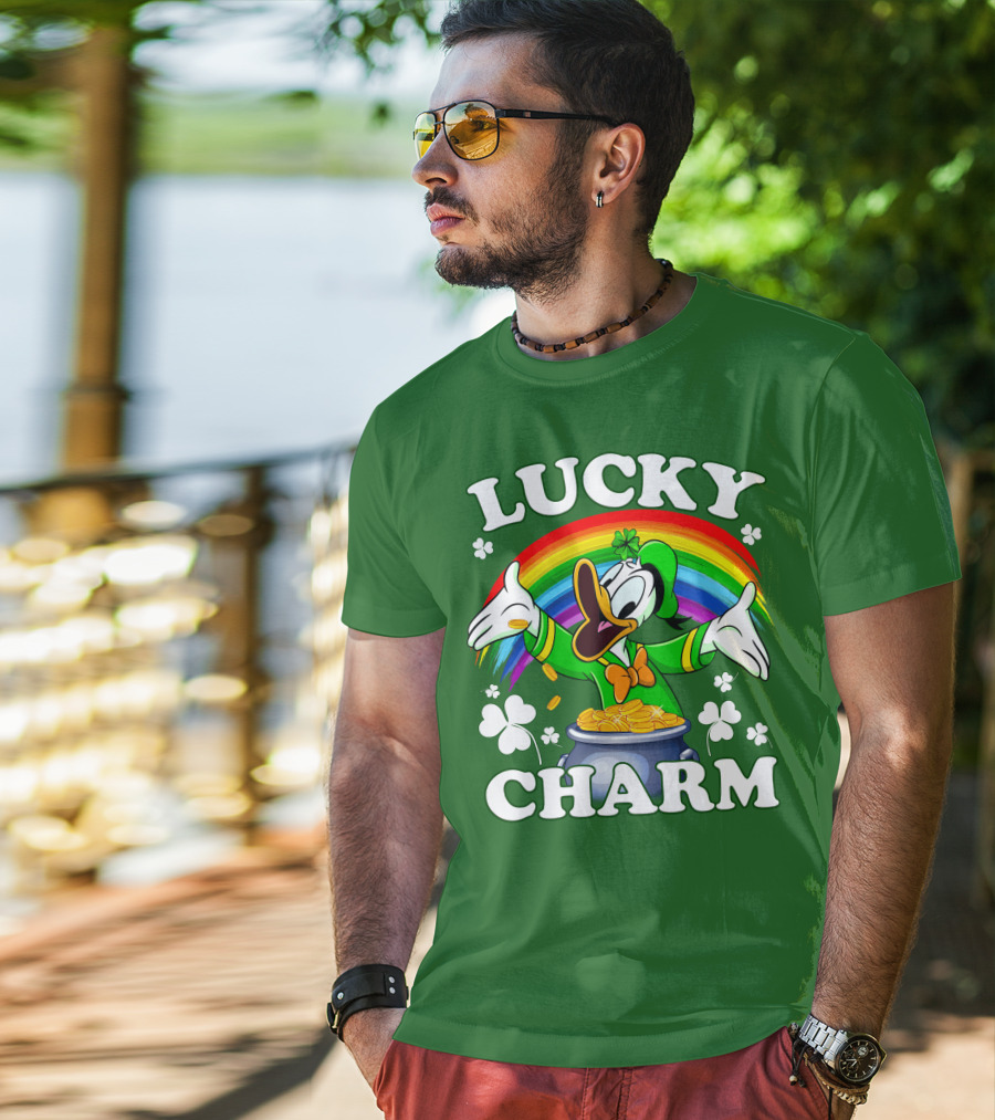 Lucky Charm Donald Duck Pot Of Gold Shamrocks Rainbow T-Shirt