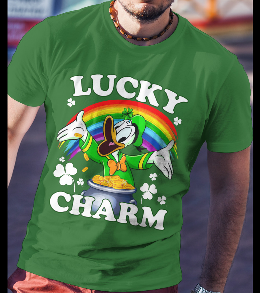Lucky Charm Donald Duck Pot Of Gold Shamrocks Rainbow T-Shirt