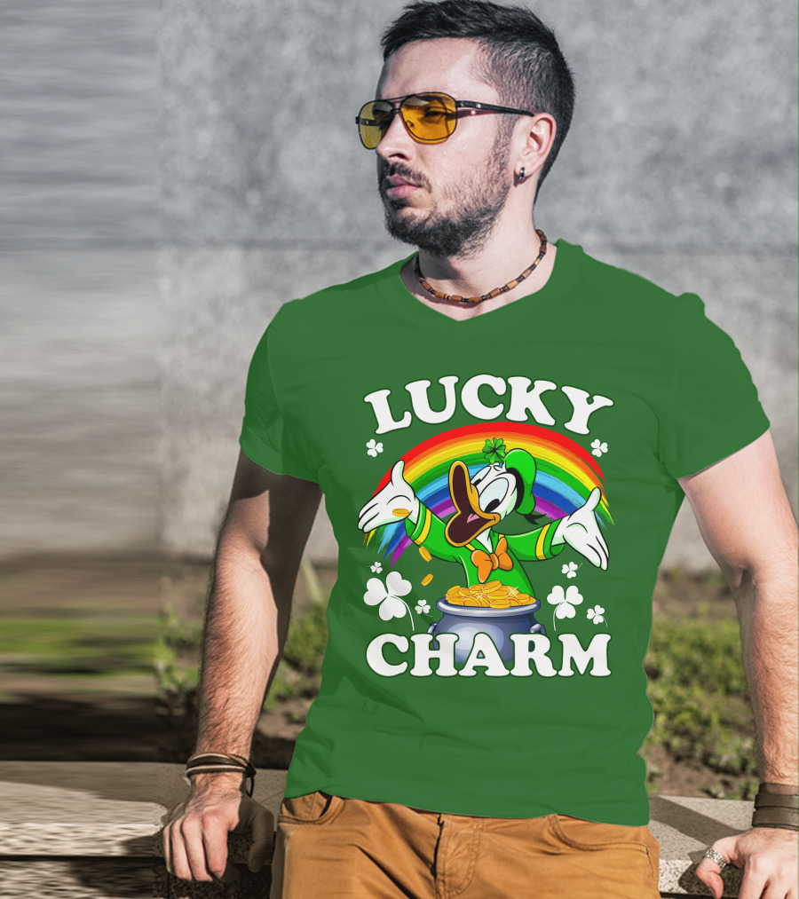 Lucky Charm Donald Duck Pot Of Gold Shamrocks Rainbow T-Shirt